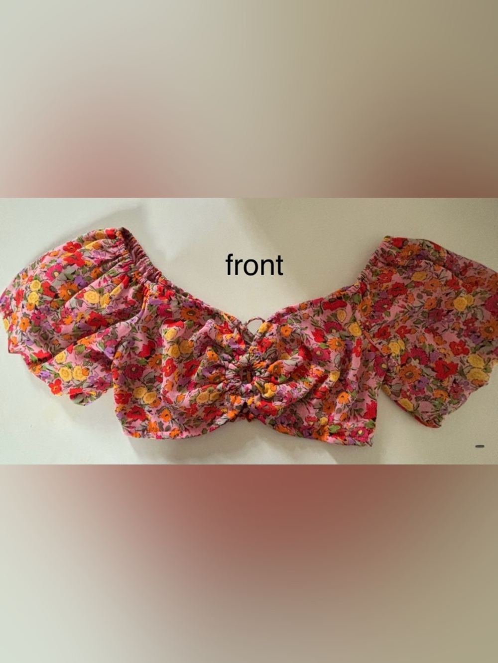 Floral Puff-Sleeve Crop Top in Pink